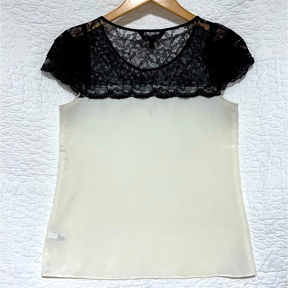 EXPRESS Womens Black Lace and Cream Semi Sheer Blouse, Size XSmall - Picture 1 of 9